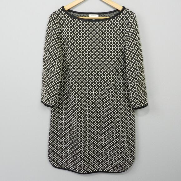 Max Studio Knit Floral Dress Size L Gray Ivory‎ Shift Mini Boat Neck Retro Mod - Picture 1 of 8